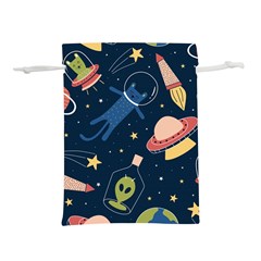 Seamless Pattern With Funny Alien Cat Galaxy Lightweight Drawstring Pouch (s) by Ndabl3x