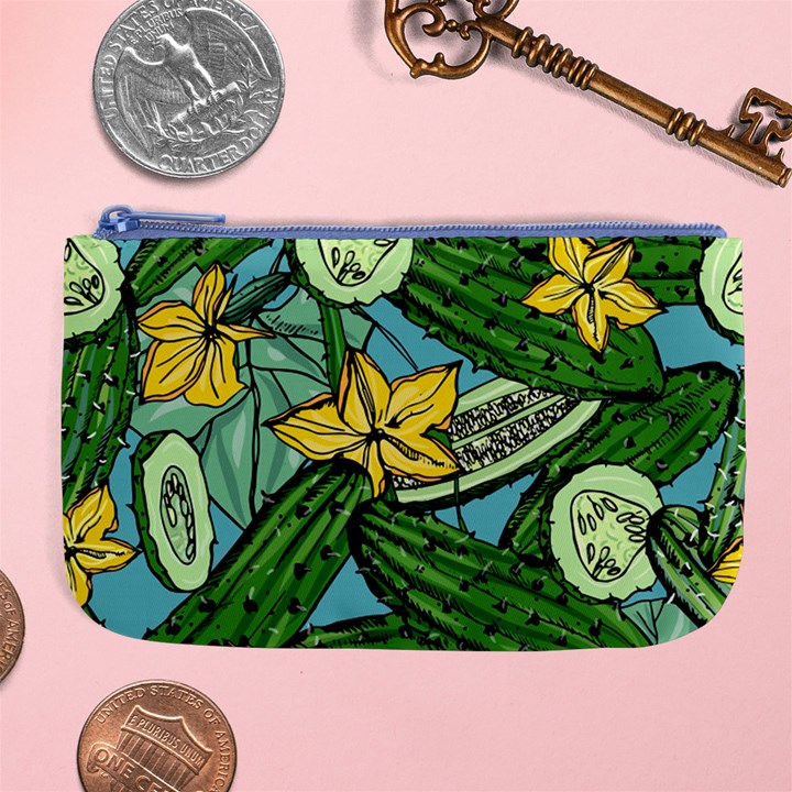 Seamless Pattern With Cucumber Slice Flower Colorful Hand Drawn Background With Vegetables Wallpaper Large Coin Purse