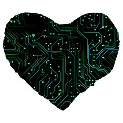 Circuits Circuit Board Green Large 19  Premium Heart Shape Cushions by Ndabl3x