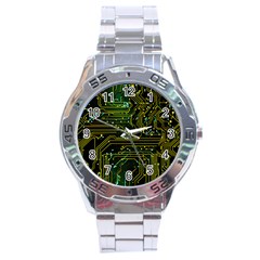 Circuits Circuit Board Yelow Stainless Steel Analogue Watch by Ndabl3x