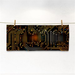 Circuits Circuit Board Orange Technology Hand Towel by Ndabl3x