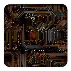 Circuits Circuit Board Orange Technology Square Glass Fridge Magnet (4 Pack) by Ndabl3x