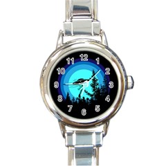 Ufo Alien Night Sky Night Round Italian Charm Watch by Cendanart