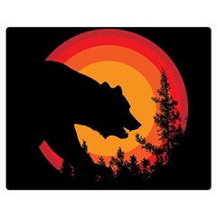 Forest Bear Silhouette Sunset Two Sides Premium Plush Fleece Blanket (medium) by Cendanart