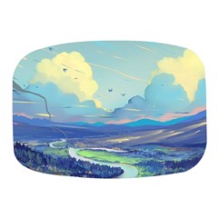 Mountains And Trees Illustration Painting Clouds Sky Landscape Mini Square Pill Box by Cendanart