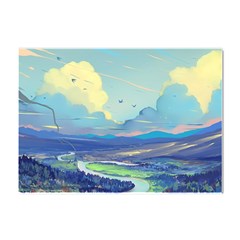 Mountains And Trees Illustration Painting Clouds Sky Landscape Crystal Sticker (a4) by Cendanart