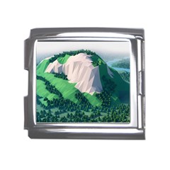 Green And White Polygonal Mountain Mega Link Italian Charm (18mm) by Cendanart