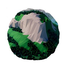 Green And White Polygonal Mountain Standard 15  Premium Round Cushions by Cendanart