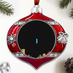 Tetris Game Metal Snowflake And Bell Red Ornament by Cendanart