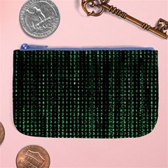 Green Matrix Code Illustration Digital Art Portrait Display Large Coin Purse by Cendanart