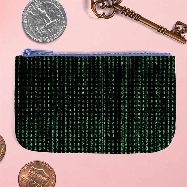 Green Matrix Code Illustration Digital Art Portrait Display Large Coin Purse