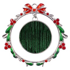 Green Matrix Code Illustration Digital Art Portrait Display Metal X mas Wreath Ribbon Ornament by Cendanart