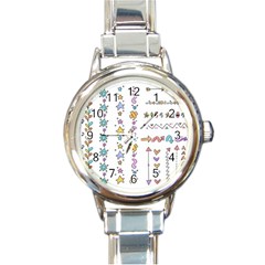 Doodles Border Letter Ornament Round Italian Charm Watch by Bedest