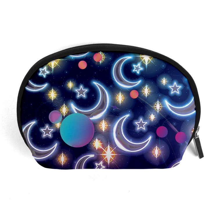 Shine Sparkle Print Dark Purple Blue Stars Moon Accessory Pouch 