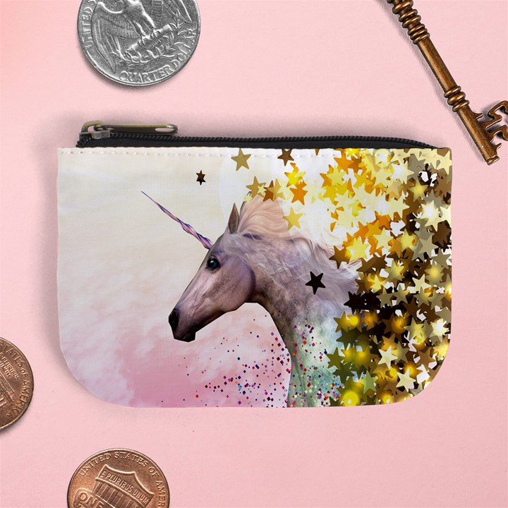 Golden Stars Pink Unicorn Seamless Mini Coin Purse