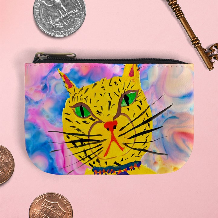 Purple Violet Ugly Kitty Cat Galaxy Hand Drawn Kitten Mini Coin Purse