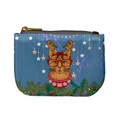 Cute Kitty Cat Deer Light Steel Blue Stars Mini Coin Purse by CoolDesigns