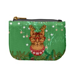 Cute Kitty Cat Deer Light Green Stars Mini Coin Purse by CoolDesigns