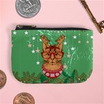 Cute Kitty Cat Deer Light Green Stars Mini Coin Purse Front