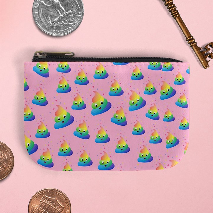 Cute Cartoon Pink Rainbow Poop Print Mini Coin Purse