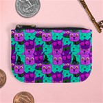 Magenta & Cyan Seamless Halloween Cats Print Mini Coin Purse Front