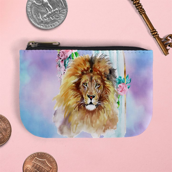 Lavender Girly Lion Cat Seamless Mini Coin Purse