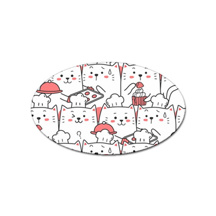 Cute Cat Chef Cooking Seamless Pattern Cartoon Sticker (Oval)