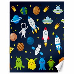 Big Set Cute Astronauts Space Planets Stars Aliens Rockets Ufo Constellations Satellite Moon Rover V Canvas 18  X 24  by Bedest