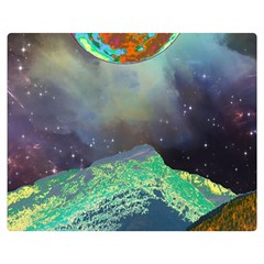 Psychedelic Universe Color Moon Planet Space Two Sides Premium Plush Fleece Blanket (medium) by Cendanart