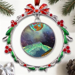 Psychedelic Universe Color Moon Planet Space Metal X mas Wreath Ribbon Ornament by Cendanart