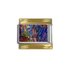 Castle Building Stained Glass Gold Trim Italian Charm (9mm) by Cendanart