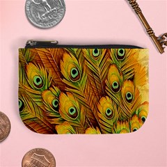 Peacock Feathers Green Yellow Mini Coin Purse by Bedest