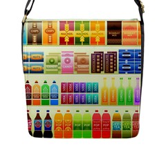 Supermarket Shelf Products Snacks Flap Closure Messenger Bag (l) by Cendanart