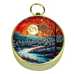 Winter Wonderland Landscape Nature Gold Compasses by Bedest