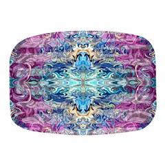 Magenta On Cobalt Arabesque Mini Square Pill Box by kaleidomarblingart