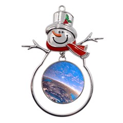 Earth Blue Galaxy Sky Space Metal Snowman Ornament by Cemarart