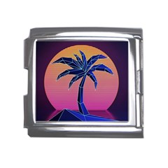 Abstract 3d Art Holiday Island Palm Tree Pink Purple Summer Sunset Water Mega Link Italian Charm (18mm) by Cemarart