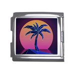 Abstract 3d Art Holiday Island Palm Tree Pink Purple Summer Sunset Water Mega Link Italian Charm (18mm) Front