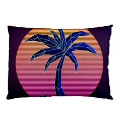 Abstract 3d Art Holiday Island Palm Tree Pink Purple Summer Sunset Water Pillow Case by Cemarart