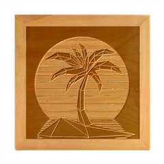 Abstract 3d Art Holiday Island Palm Tree Pink Purple Summer Sunset Water Wood Photo Frame Cube by Cemarart