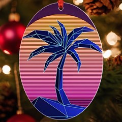 Abstract 3d Art Holiday Island Palm Tree Pink Purple Summer Sunset Water Uv Print Acrylic Ornament Oval by Cemarart