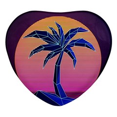 Abstract 3d Art Holiday Island Palm Tree Pink Purple Summer Sunset Water Heart Glass Fridge Magnet (4 Pack) by Cemarart