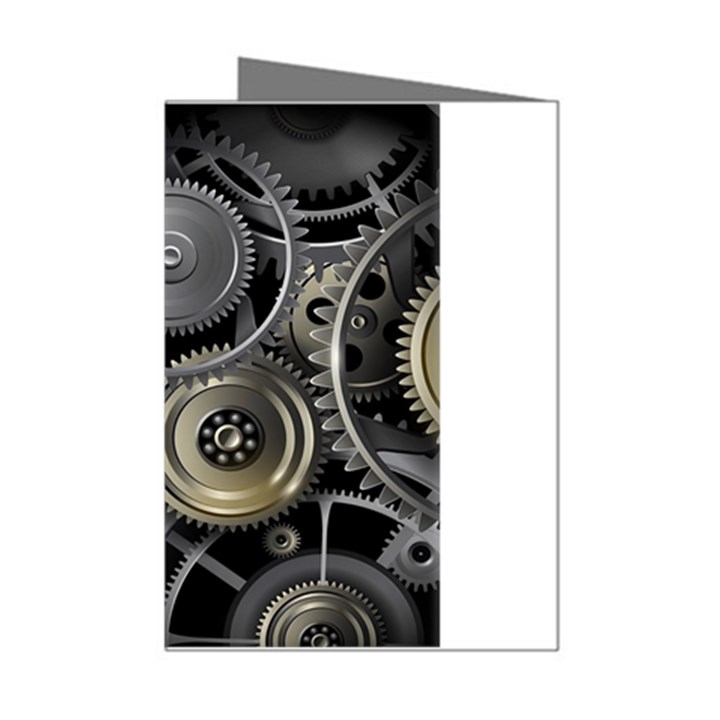 Abstract Style Gears Gold Silver Mini Greeting Cards (Pkg of 8)