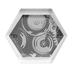 Abstract Style Gears Gold Silver Hexagon Wood Jewelry Box by Cemarart