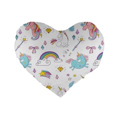 Unicorn Diamond Rainbow Shooting Star Standard 16  Premium Flano Heart Shape Cushions by Grandong