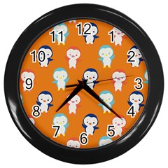 Cute Penguin Funny Pattern Wall Clock (black) by Grandong