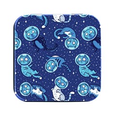 Cat Astronaut Space Suit Pattern Square Metal Box (black) by Cemarart