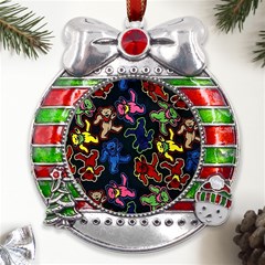 Dead Head Deadhead Grateful Dead Metal X mas Ribbon With Red Crystal Round Ornament by Cemarart