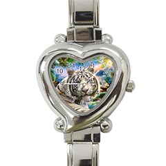 White Tiger Peacock Animal Fantasy Water Summer Heart Italian Charm Watch by Cemarart