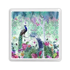 Peacock Parrot Bird Pattern Exotic Summer Green Flower Jungle Paradise Memory Card Reader (square) by Cemarart